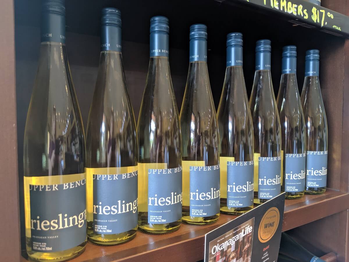 Upper Bench Riesling bottles on shelf