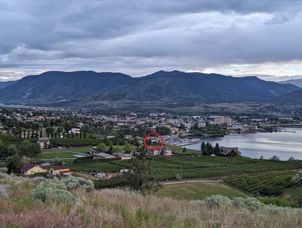 Munson Mountain view over Penticton tith Alice the T-Rex circled