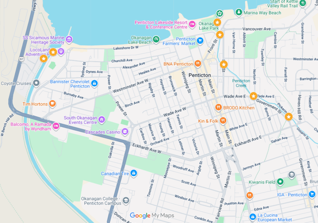 Screenshot of Google Map with salmon locations marked