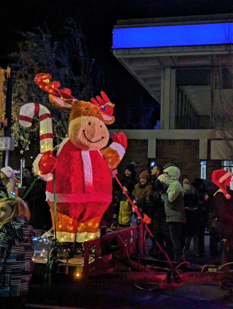 Close up of reindeer on float at Penticton Christmas parade